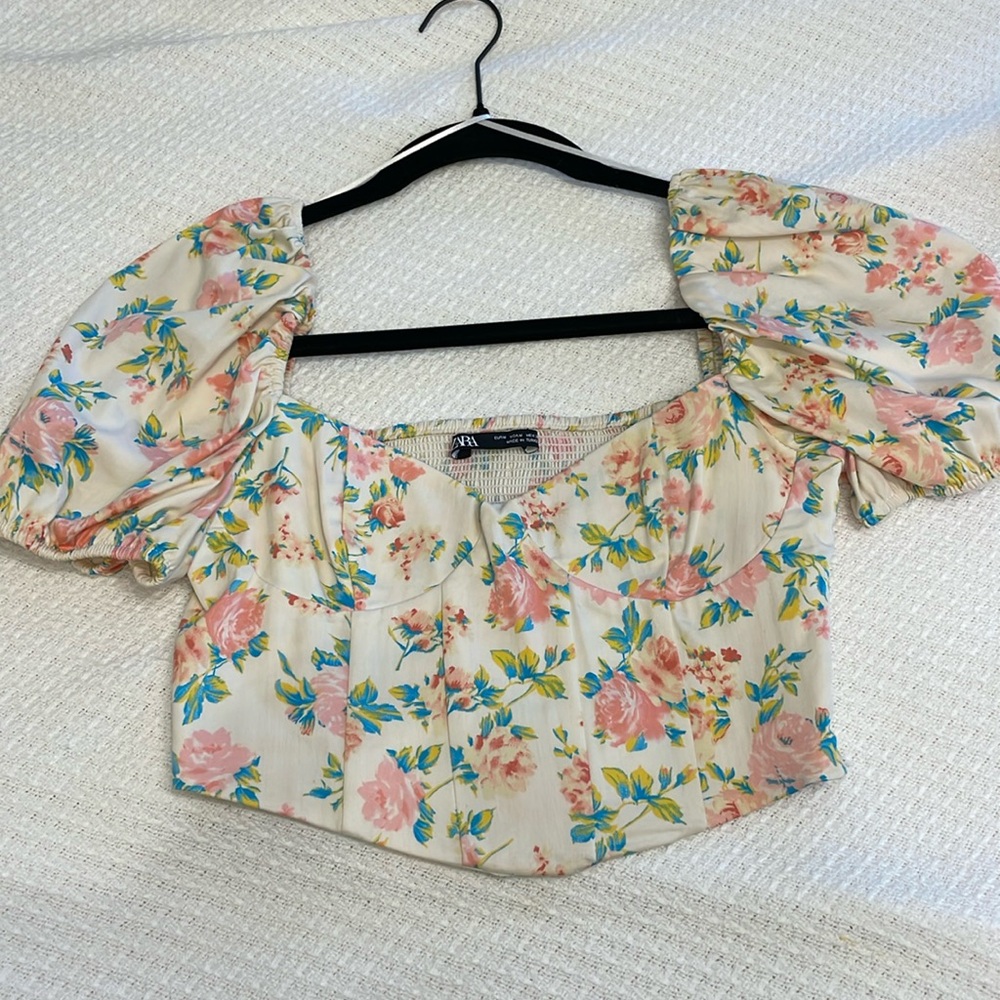Zara floral crop top with corset bodice